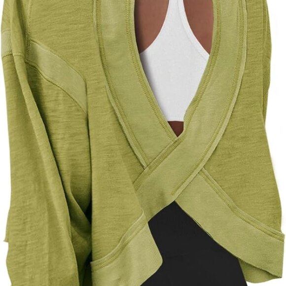 Ginger Yellow Women's Open Back Long Sleeve Workout Top - Casual, Trendy, Relaxe - Picture 1 of 6